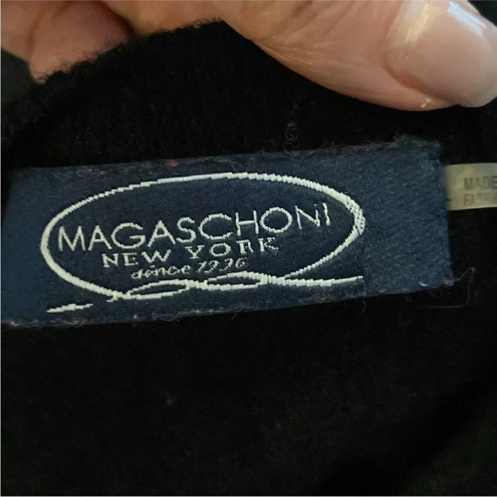 Magaschoni Elegant Black Sweater with Embellished Neckline, M